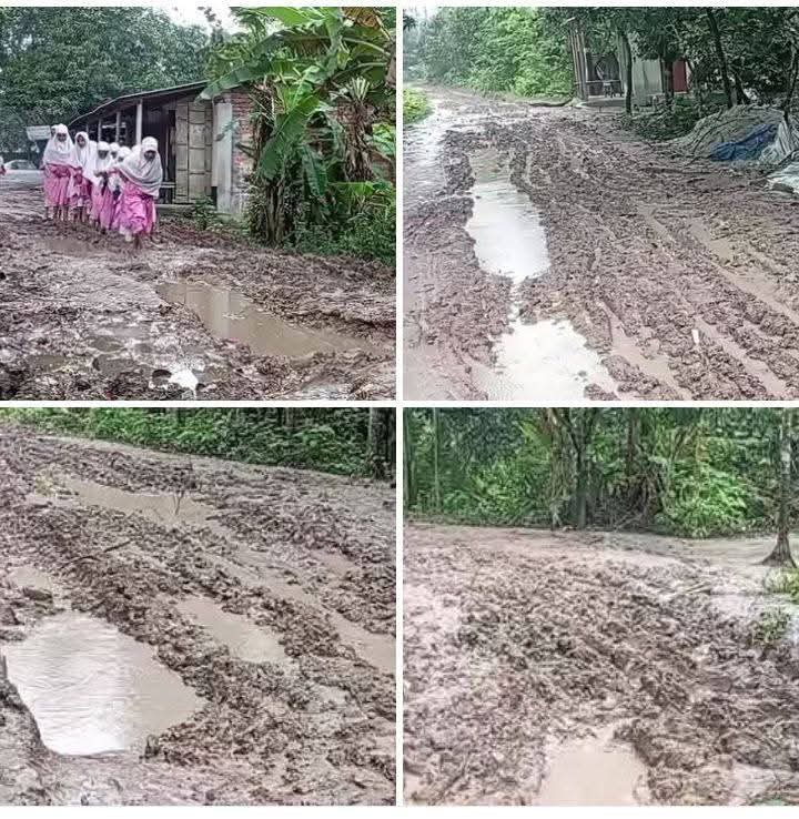 লালপুরে কাদা-পানিতে একাকার শেক চিলান সড়ক: চরম দুর্ভোগে এলাকাবাসী ও শিক্ষার্থীরা, দ্রুত সংস্কারের দাবি​